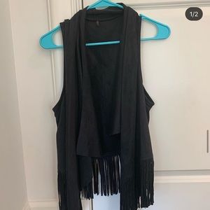 Black suede fringe vest